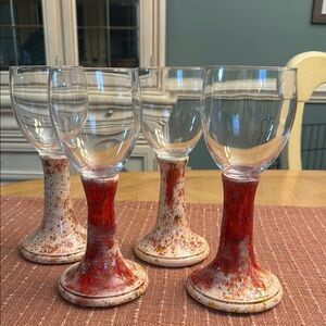 Colorful Pottery Stemmed Wine Glasses Set